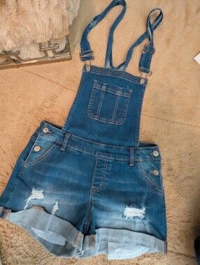 Wax Jean Blue Denim Distressed One-Piece Overall Shorts